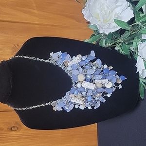 Chico's Beautiful Blue, Cream, and Silver Necklace